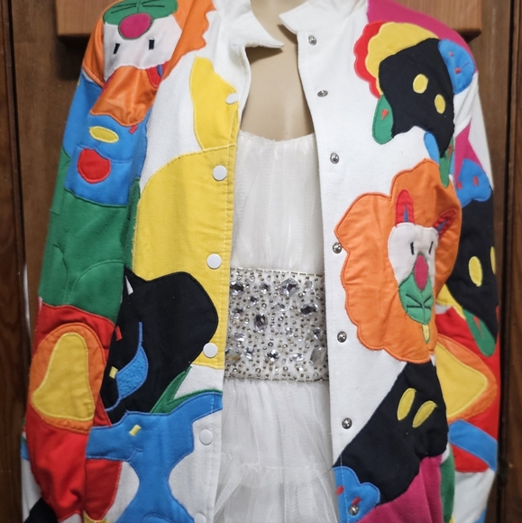 VTG Lilies From The Pond Abstract Animal Art Novelty Patchwork Med Coat Jacket - Picture 4 of 11